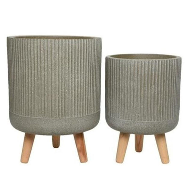 Fibre Clay Planters - Set of 2, Antique Green