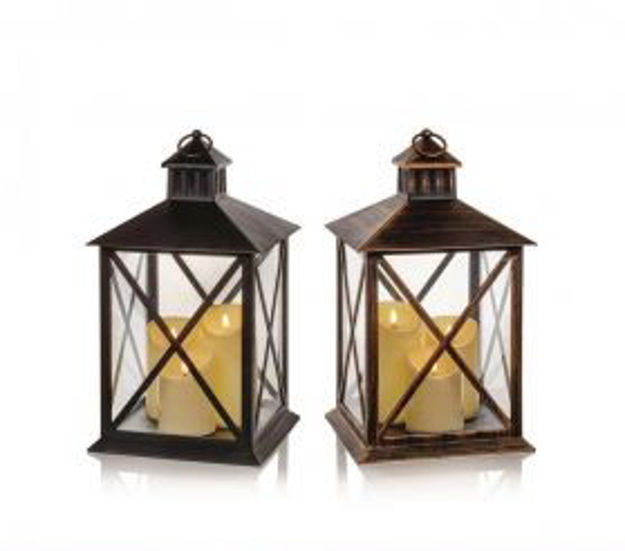 Picture of FLICKABRIGHT 3 CANDLE LANTERN 40CM ASSORTED