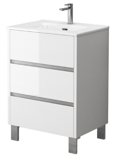 Picture of HARVEY 60CM 3 DRAWER FLOOR VANITY UNIT - WHITE GLOSS